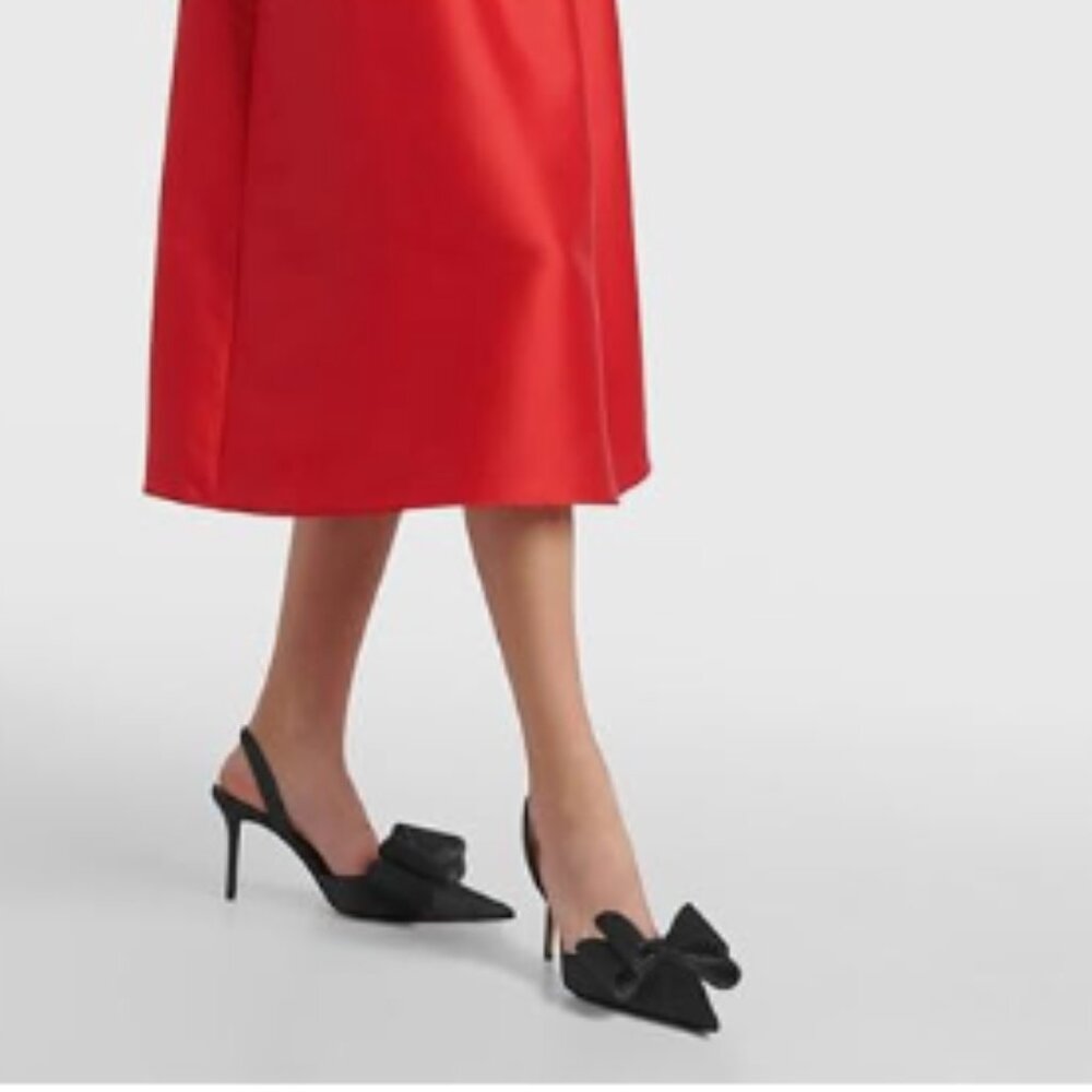 FOWT Black Bow Pointed Toe Pumps High Heel Slingbacks Slip on Elegant Shoes